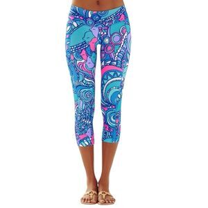 Lilly Pulitzer Luxletic Weekender Leggings Small Fish Seahorse Pink Blue UPF 50